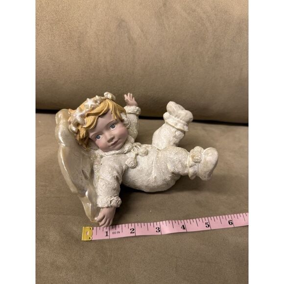 Vintage 5" Vintage Snow Angel.Hand Painted Ceramic Angel Cherub Glitter Figurine - Picture 2 of 12